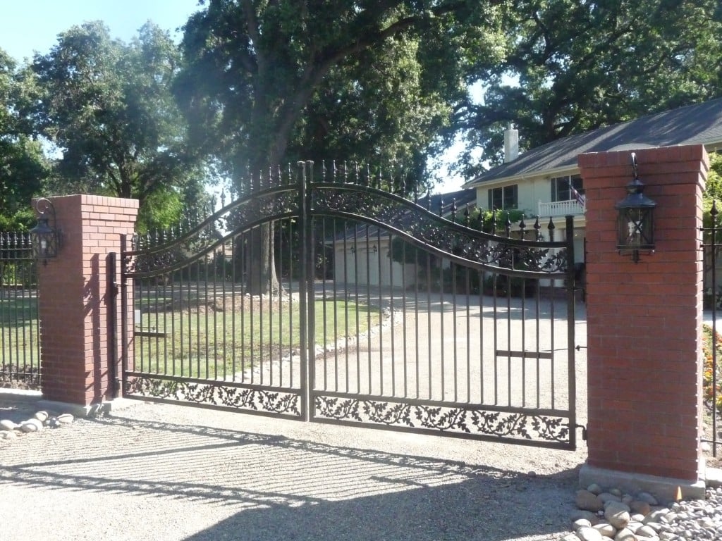 Custom Iron Driveway Gate with Oak Castings and Scrollwork
