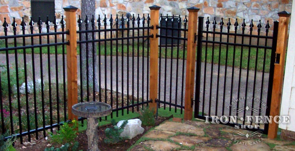 Aluminum Fence Mounted to Stained Wood Posts