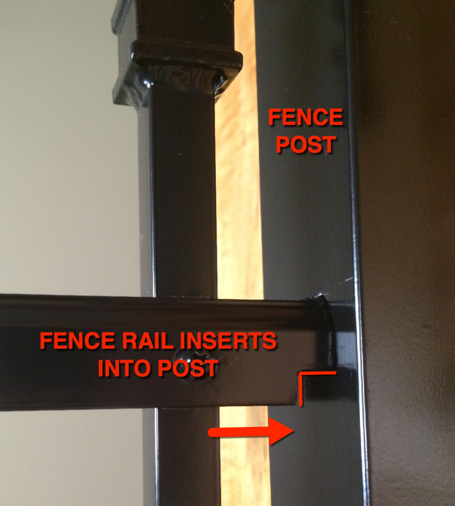Aluminum Fence Rail Installed Into the Post Until the Notch Stops It