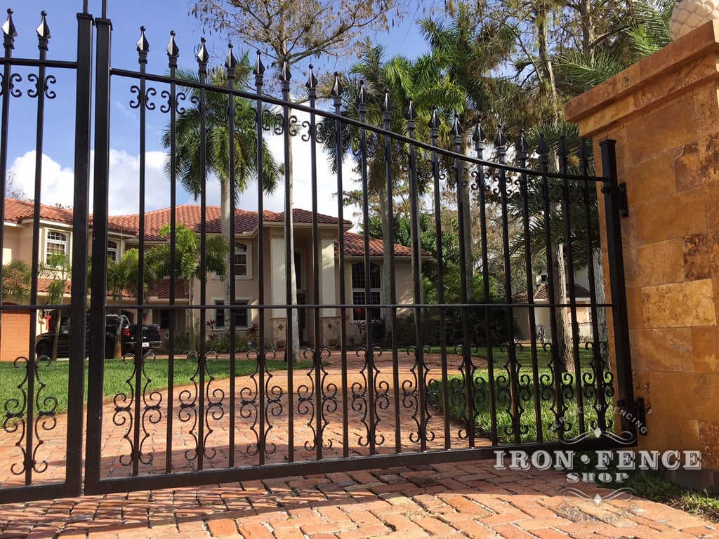 Wrought Iron Driveway Gate with Guardian and Butterfly Decorations